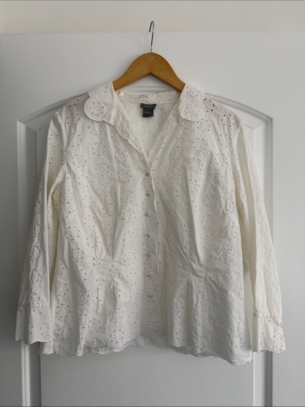 Ann Taylor White Eyelet Button-Down Blouse, Size 12